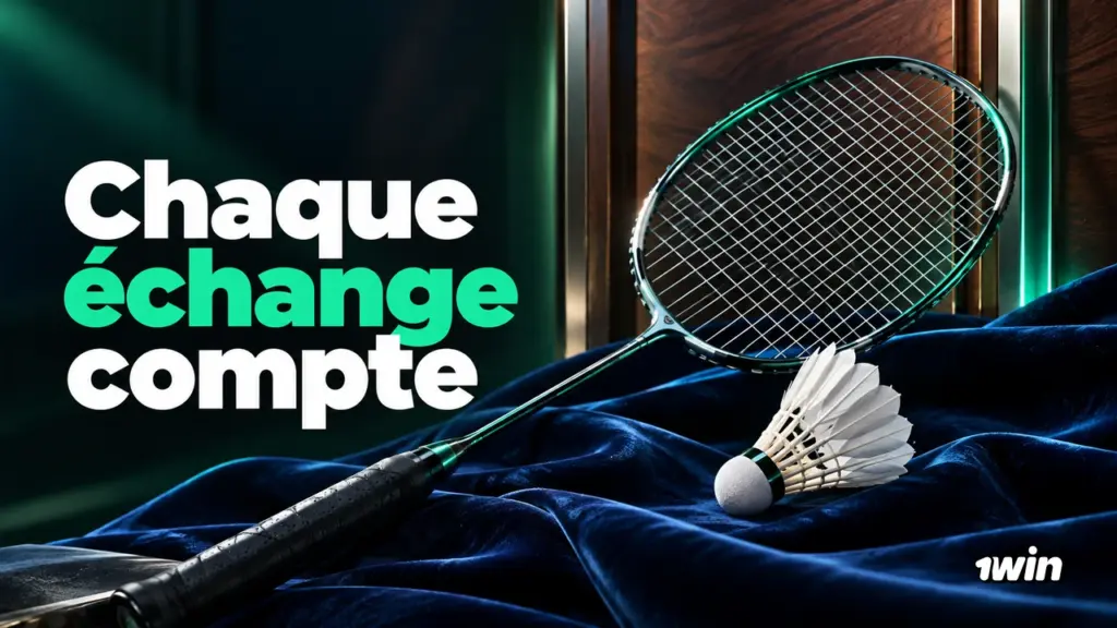 Raquette de badminton et volants sur un tissu bleu foncé
