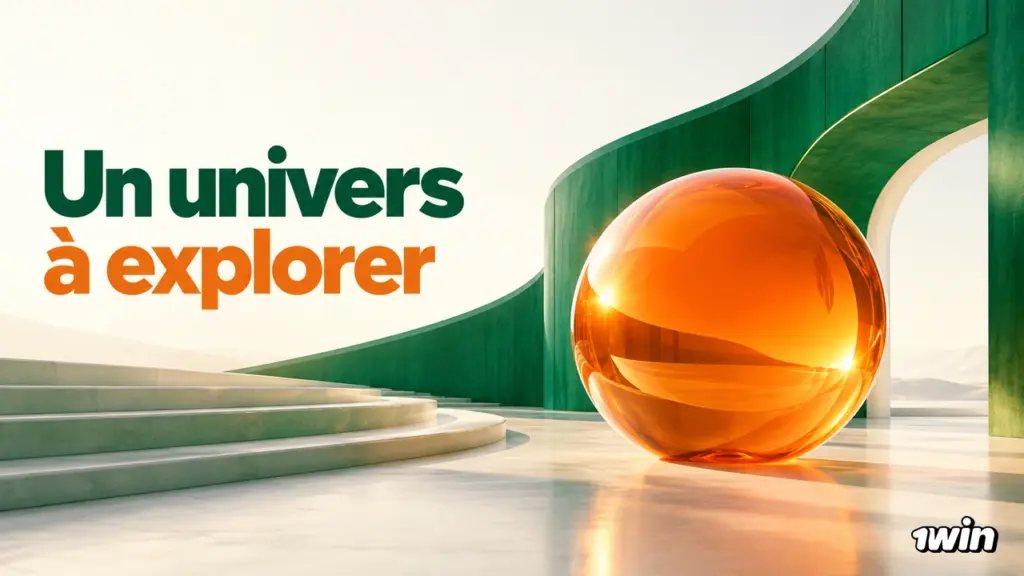 Sphère orange translucide dans une architecture courbe verte et blanche